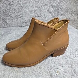 Jack Rogers Ankle Booties Cognac Leather Whipstitch Women 7M